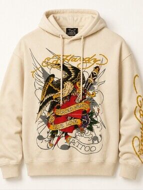 Ed Hardy Tattoo Graphic  White Hoodie.  Size Medium